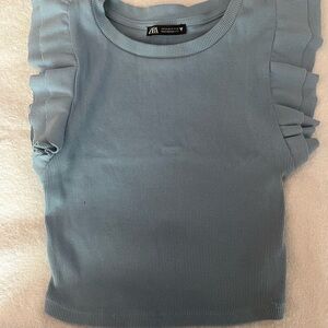 Zara Light Blue Ribbed Knit Top